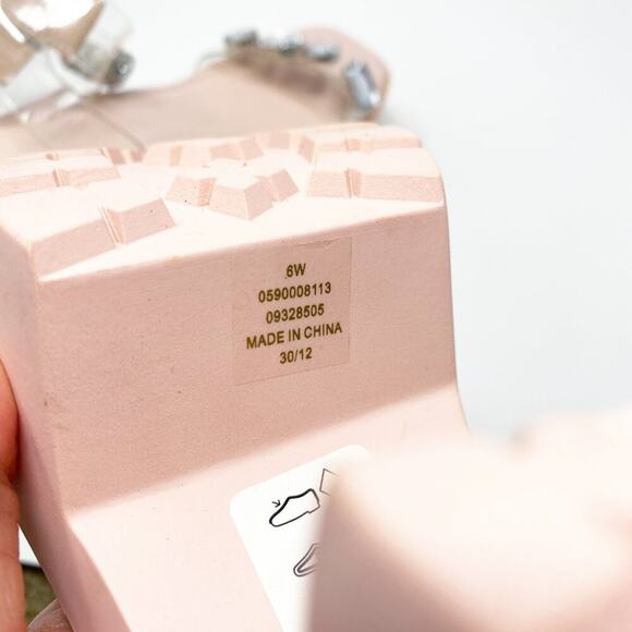 ASOS Light Pink Chunky Heel Sandals w PVC and Rhinestones Sz 6 Adjustable Strap - Picture 10 of 12